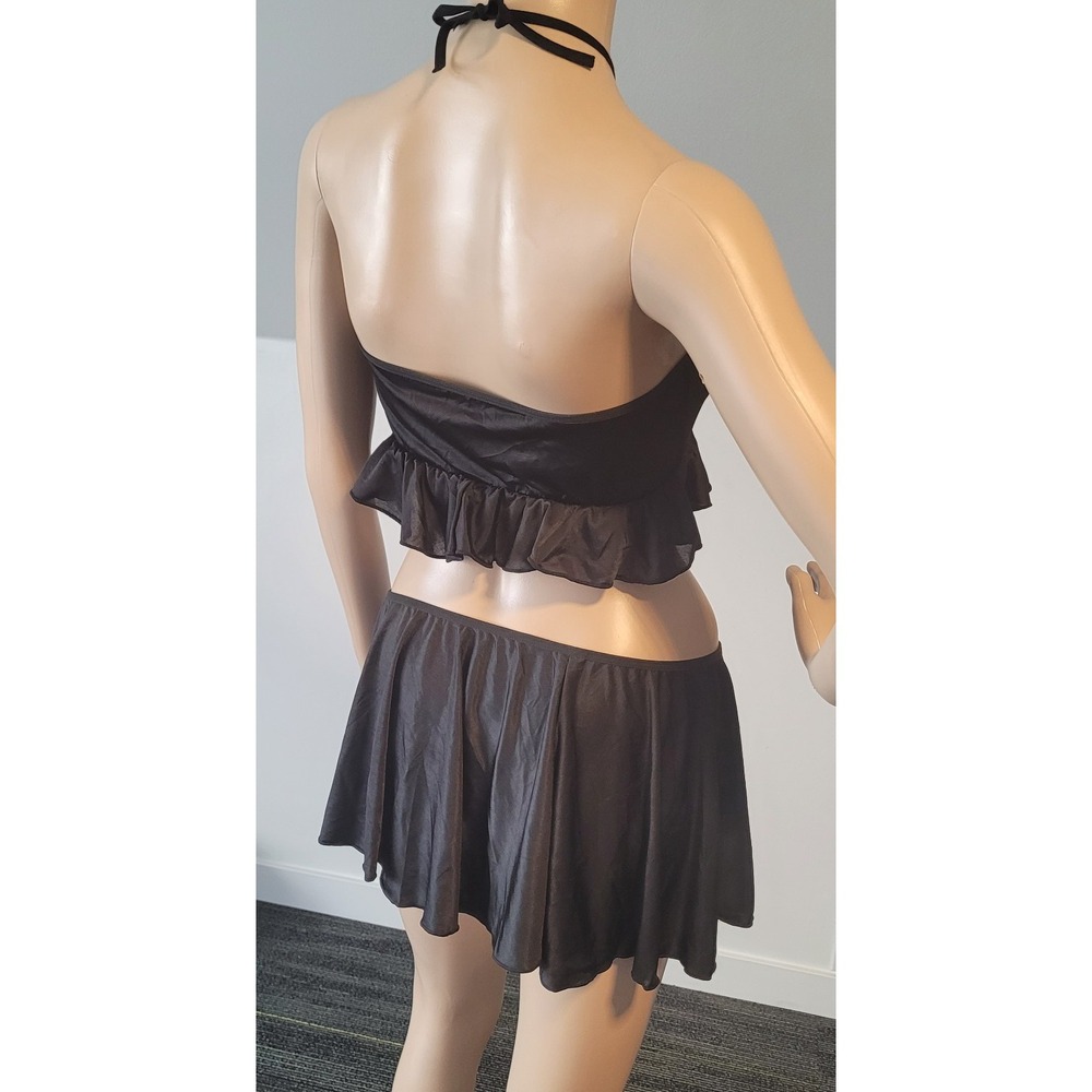 Women 3Pcs Set Sexy Women Blk Cosplay Costumes Outfits Crop Top & Skirt G-String - Picture 7 of 8